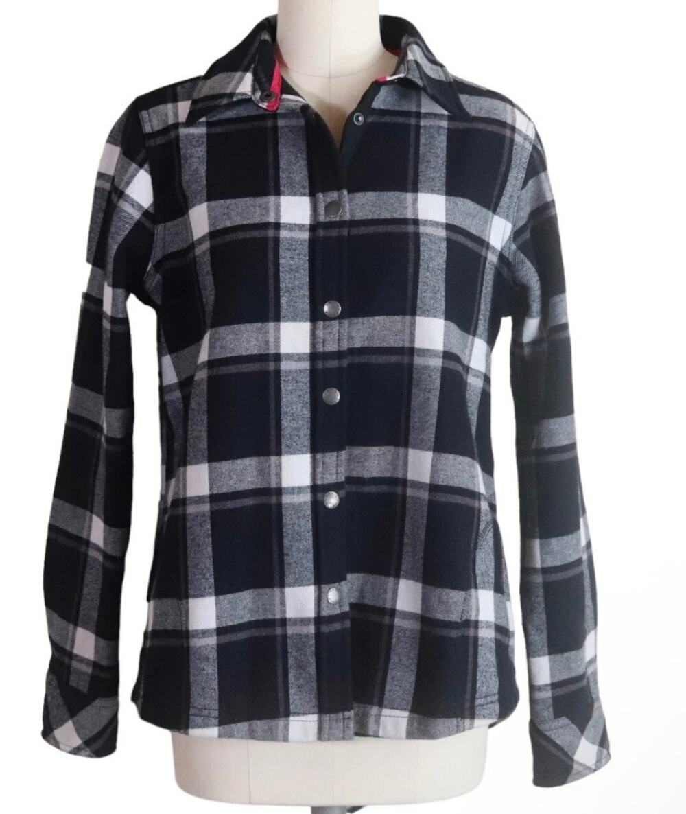 ORVIS Fleeced Lined Snap Up Plaid Black Flannel Pinnacle Shirt Jacket XL